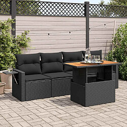 vidaXL Salon de jardin 5 pcs avec coussins noir résine tressée