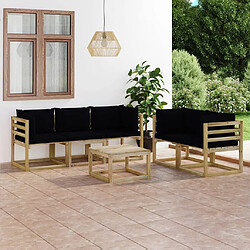 vidaXL Salon de jardin 6 pcs avec coussins noir