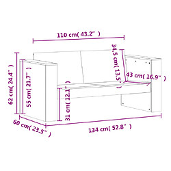 vidaXL Canapé de jardin 2 places 134x60x62 cm bois de pin massif pas cher