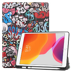 Etui en PU impression de modèle avec support tripliure et porte-stylo motif de graffiti pour votre Apple iPad 10.2 (2019)