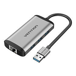 Vention CKBHB USB HUB x3 Ethernet - USB 3.0 - Gigabit Ethernet - 1200 Mbps - Compatible USB-A/USB-C - Certification CE - Couleur Gris