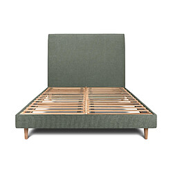 Sommeil de plomb Lit 140x200cm avec tête de lit tapissier tissu et sommier kit vert - Hauteur totale : 29cm