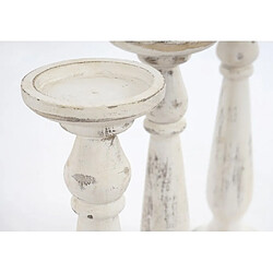 Avis Decoshop26 Set de 3 bougeoirs chandelier en bois hauteur 35 cm blanc vintage DEC04053