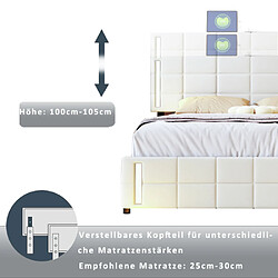 Acheter ComfortXL Lit Rembourré 140*200cm Avec Prise LED Et 4 Tiroirs, Beige