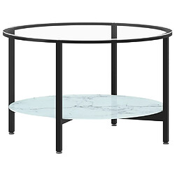 vidaXL Table à thé Noir et marbre blanc 70 cm Verre trempé