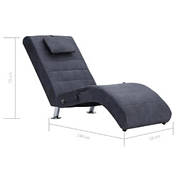 vidaXL Chaise longue de massage avec oreiller Gris Similicuir daim pas cher