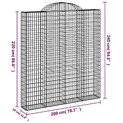 vidaXL Paniers à gabions arqués 11 pcs 200x30x220/240 cm fer galvanisé pas cher