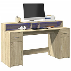 vidaXL Bureau avec lumières LED chêne sonoma bois d'ingénierie