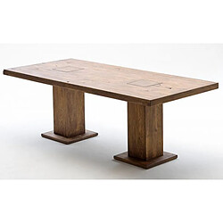 Table à manger en chêne massif laqué Bassano avec 2 colonnes - L.260 x H.76 x P.100 cm -PEGANE-