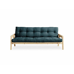 Inside 75 Canapé convertible futon GRAB pin naturel coloris bleu pétrole couchage 130 cm.