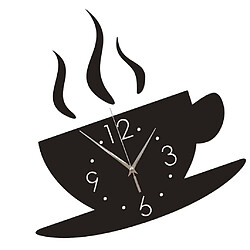 Horloge murale miroir 3D modèle de café bricolage grande horloge autocollant sans cadre noir