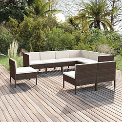 vidaXL Salon de jardin 9 pcs avec coussins résine tressée marron