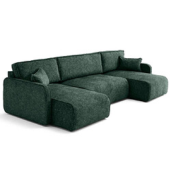 Lisa Design Apolline - canapé panoramique en U 7 places convertible avec coffres en tissu moucheté Apolline - canapé panoramique en U 7 places convertible avec coffres en tissu moucheté - Vert