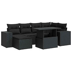 vidaXL Salon de jardin 7 pcs avec coussins noir résine tressée