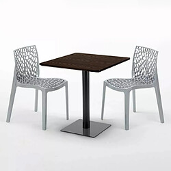 Avis Grand Soleil Table carrée 70x70 plateau effet bois avec 2 chaises colorées Gruvyer Melon - Gris