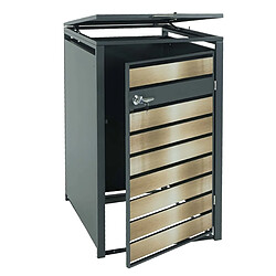 Decoshop26 Abri poubelle un compartiment pour une ou deux poubelles en métal anthracite or 04_0006991