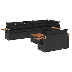 vidaXL Salon de jardin 9 pcs avec coussins noir résine tressée