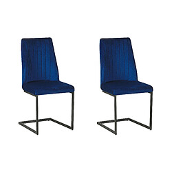 Beliani Chaise de salle à manger Chaise en porte-à-faux LAVONIA Set de 2 Velours Bleu marine