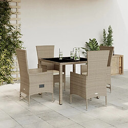 Maison Chic Ensemble à manger d'extérieur 5 pcs avec coussins,Salon de jardin,Mobilier de jardin Beige poly rotin -GKD941913