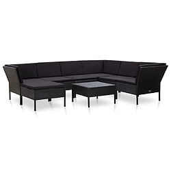 vidaXL Salon de jardin 8 pcs avec coussins Résine tressée Noir