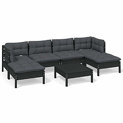 Maison Chic Salon de jardin 7 pcs + coussins - Mobilier/Meubles de jardin - Table et chaises d'extérieur Noir Bois de pin -MN40284