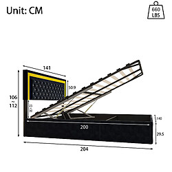 KILISKY Lit coffre double - 140x200 cm - avec LED - avec de rangement tiroirs - sommier à lattes - Velours - noir pas cher