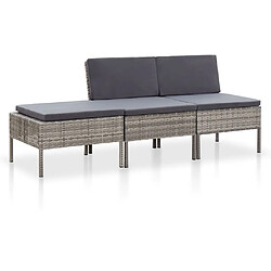 Maison Chic Salon de jardin 3 pcs + coussins - Mobilier/Meubles de jardin - Table et chaises d'extérieur Résine tressée Gris -MN99830