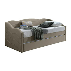 Avis Vente-Unique Lit banquette gigogne 2 x 90 x 190 cm - Velours - Taupe + Matelas - LENVIA