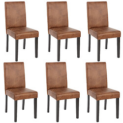 Mendler Lot de 6 chaises de séjour Littau ~ simili-cuir, aspect daim marron, pieds foncés