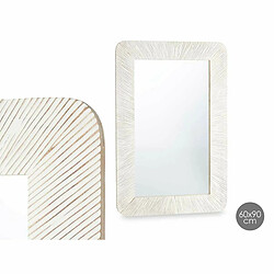 Gift Decor Miroir mural Blanc Marron Bois de manguier Rayures 90 x 60 x 2 cm