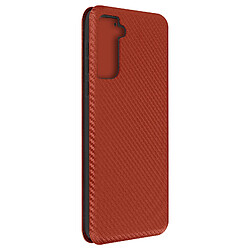 Avizar Housse Samsung Galaxy S21 Clapet Porte-carte Dragonne Effet Carbone marron