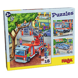 Haba Puzzles 12 à 18 pièces : 3 puzzles véhicules de secours pas cher