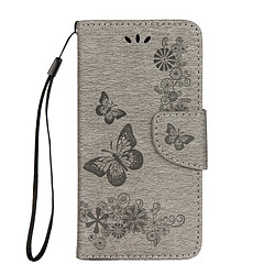 Wewoo Coque gris pour iPhone X fleurs pressées motif papillon horizontal étui en cuir flip avec titulaire et fentes cartes portefeuille lanière