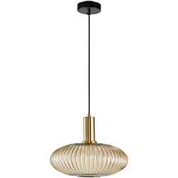 Lampe suspendue moderne, suspension en verre ambré avec douille de suspension en cuivre doré