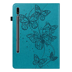 Etui en PU impression de papillons avec porte-carte bleu pour votre Samsung Galaxy Tab S7