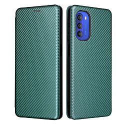 Coque en TPU + PU texture en fibre de carbone avec béquille en anneau et porte-carte vert pour votre Motorola Moto G51 5G