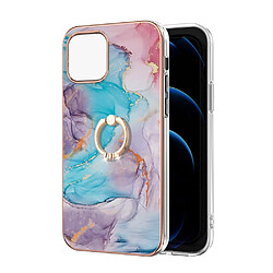 Coque en TPU antichoc, flexible, électroplaqué avec béquille à anneau pivotant voie lactée bleu marbré pour votre Apple iPhone 13 mini 5.4 pouces