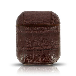 Coque AirPods Aspect Cuir Croco Mousqueton Magnétique Devia Lux Series Marron