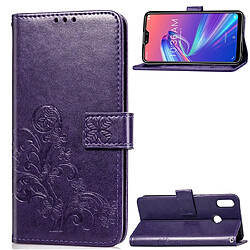 Wewoo Housse Coque Étui en cuir à Motif fleurs repiquées Lucky Clover pour ASUS ZB631KLavec support & emplacements de cartesporte-monnaie et dragonne violet