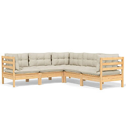 Maison Chic Salon de jardin 5 pcs avec coussins | Ensemble de Table et chaises | Mobilier d'Extérieur crème Bois de pin solide -GKD97908