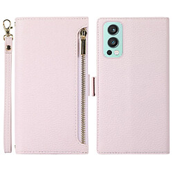 Etui en PU texture litchi, anti-rayures avec pochette à fermeture éclair et sangle pour votre OnePlus Nord 2 5G - violet clair