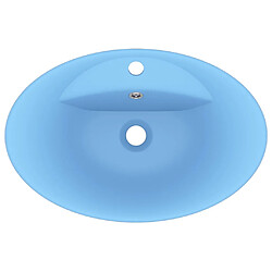 Avis vidaXL Lavabo ovale à trop-plein Bleu clair mat 58,5x39 cm Céramique