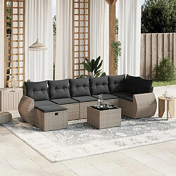 Maison Chic Ensemble Tables et chaises d'extérieur 8 pcs avec coussins,Salon de jardin gris résine tressée -GKD590634