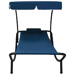 Helloshop26 Lit de repos transat chaise longue d'extérieur 200 cm avec auvent et oreiller bleu 02_0012005