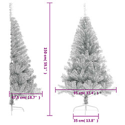 vidaXL Demi sapin de Noël artificiel avec support argenté 150 cm PET pas cher