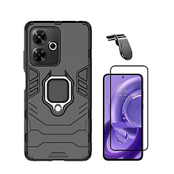 Kit De Film En Verre Trempé À Couverture Complète 5D + Couverture De Défenseur Militaire 3X1 + Support Magnétique L Voiture De Conduite Sûre Phonecare Compatible avec Xiaomi Poco M6 4G - Noir