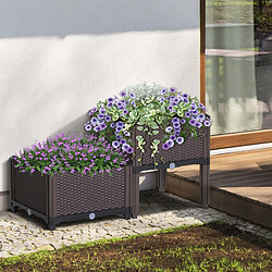 Outsunny Jardinière sur pieds carré potager 2 étages dim. 80L x 40l x 44H cm insert d'irrigation plastique imitation rotin tressé chocolat