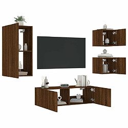 Maison Chic Lot de 4 Meuble TV muraux, Banc TV avec lumières LED pour salon, Meuble de rangement chêne marron -GKD96257