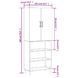 vidaXL Buffet haut Sonoma gris 69,5x34x180 cm Bois d'ingénierie pas cher