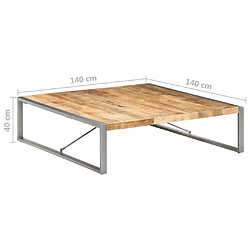 vidaXL Table basse 140x140x40 cm Bois de manguier brut pas cher